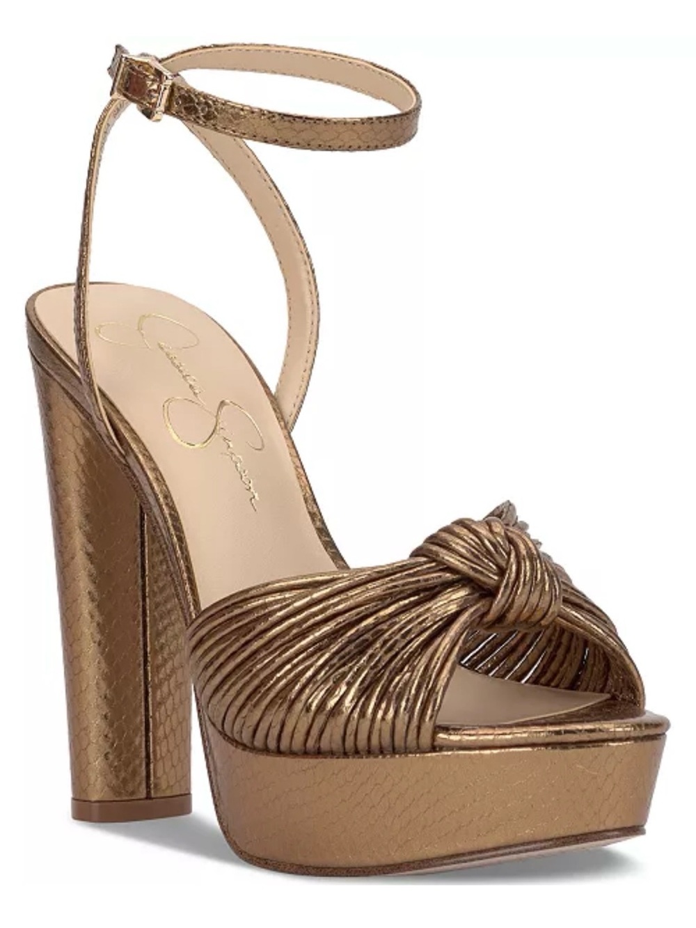 Jessica Simpson Bronze Knotted Platform Sandal with Ankle Strap